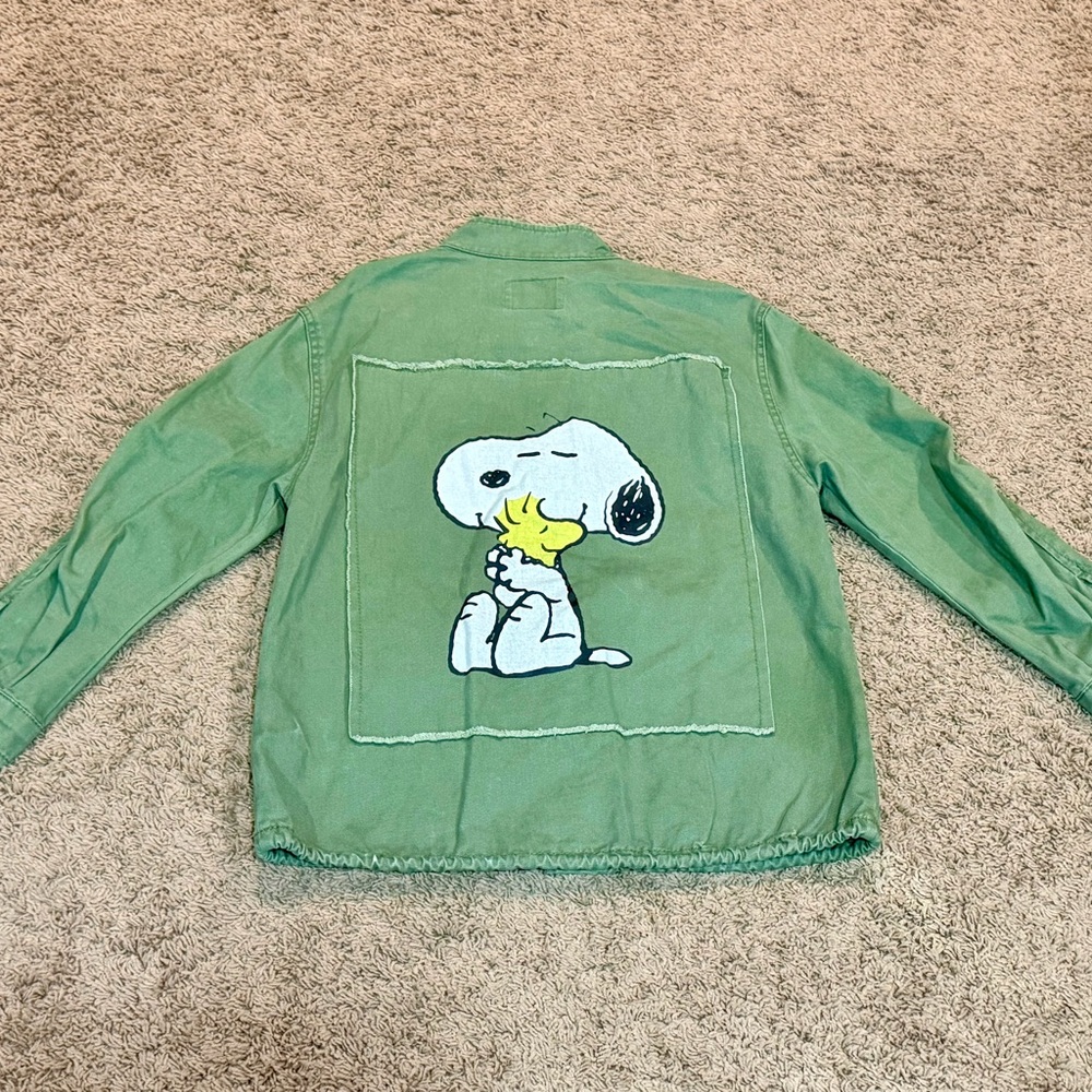 Zara Girls Peanuts Snoopy & Woodstock Green Military Jacket Youth 9/10 - Picture 5 of 6